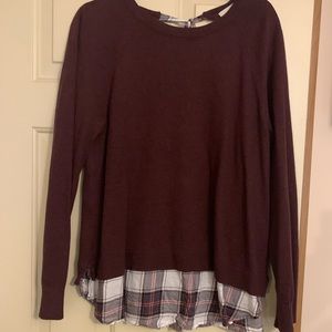 LOFT sweater with plaid underlay. Size XL